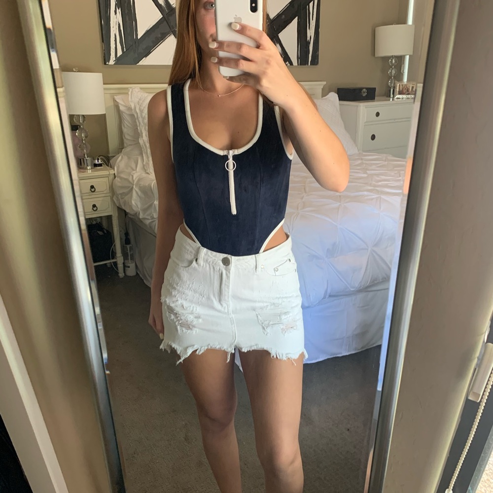 Capsule Velvet High Waist Navy and White Bodysuit